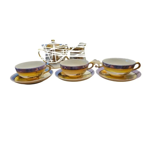 Vintage Teacup and Saucer Set Swan Crane Landscape Oriental Design - Picture 2 of 9